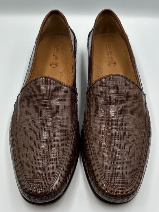 FLORSHEIM Basket Weave Dress Loafers Mens 16D Brown Leather Stitched Work Shoes